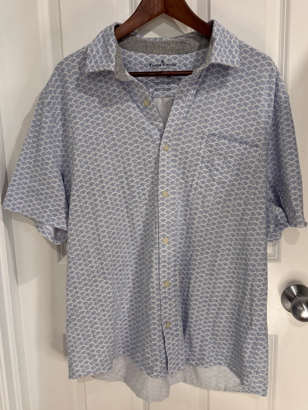 Tailor Vintage Pale Blue Crewneck Shirt with Button Loop